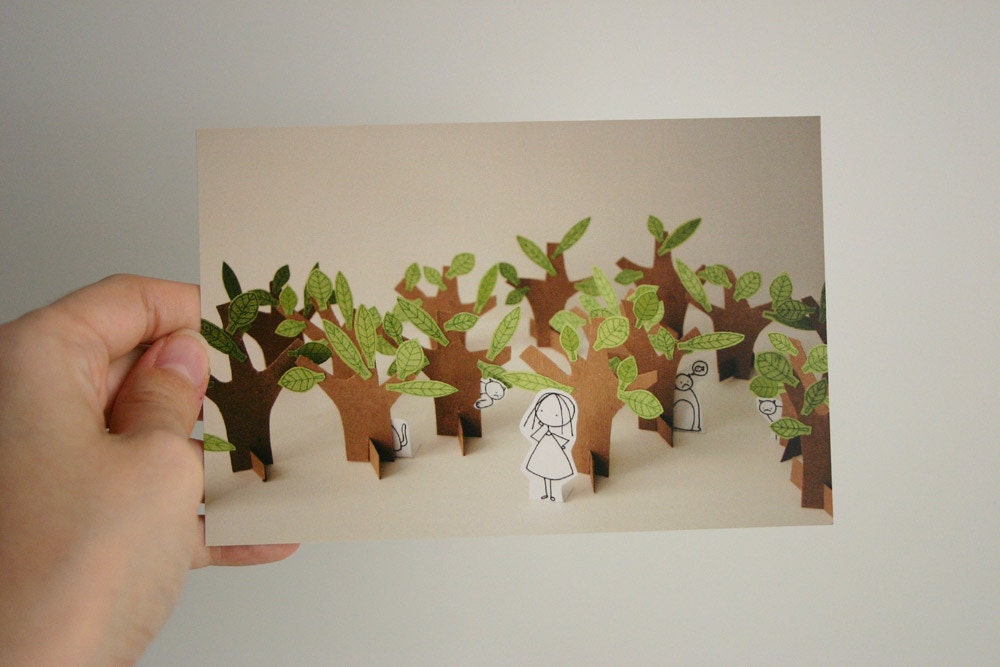 Hide and Seek - Set of 4 postcards - Photo print - Paper diorama