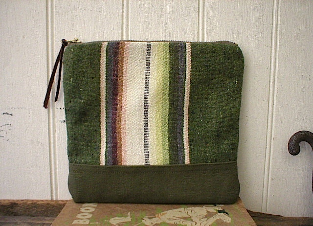 Mexican blanket & canvas pouch, clutch - eco vintage fabrics
