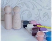 Original DIY Wedding Cake Topper Kit with Extra Couple - Do-It-Yourself -6 Wooden Dolls - Request Colors at Checkout