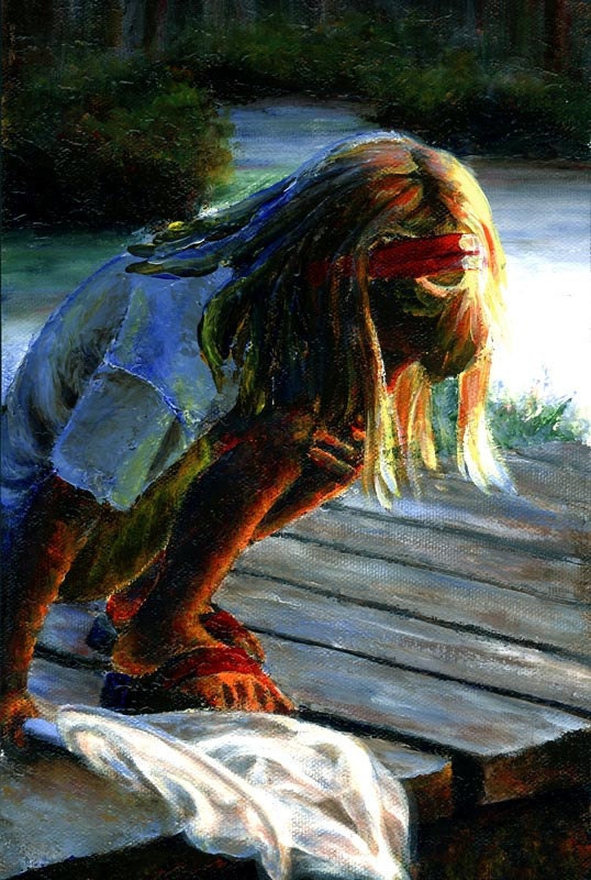 Art Print Girl - Fishing Dock Lake Painting - signed limited edition