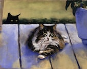 Black Cat Print  - Cat Art - Stalker -  7x5 - Alisa Wilcher