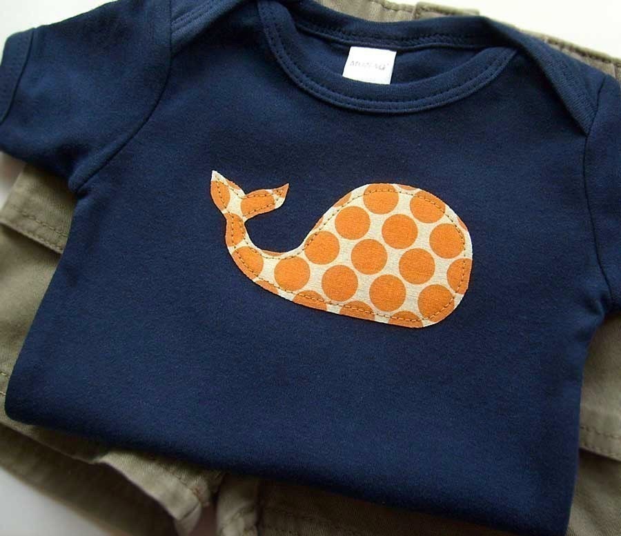 Newborn Baby Boy Clothes // Whale Bodysuit Size 0-3 Months // Navy Blue Orange Clothing Boys