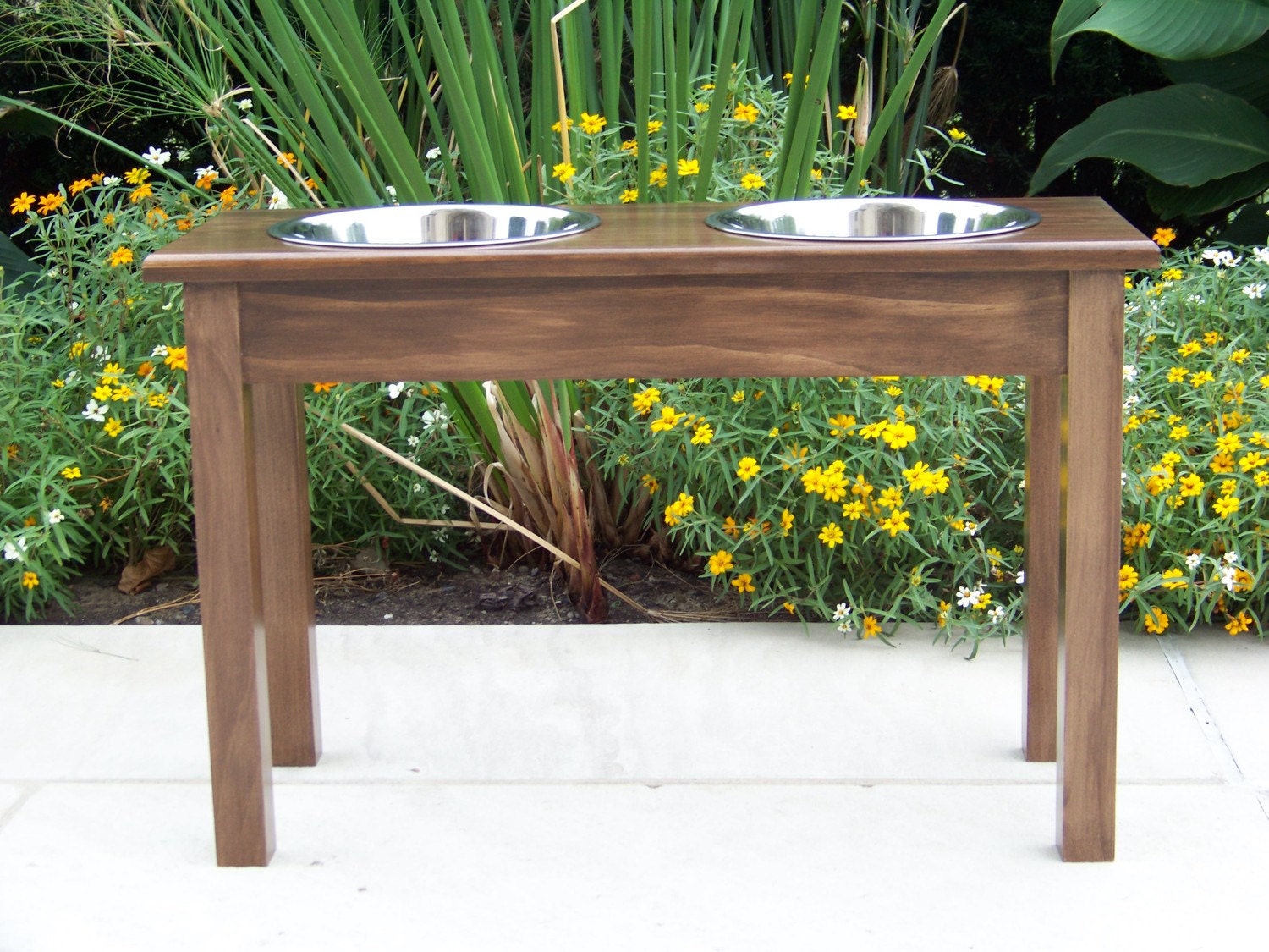 Custom Stained 18" Tall with 3-Quart Bowls Elevated Dog Bowl Feeder
