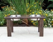 Modern Custom Stained Elevated Dog Bowl Feeder 12" Tall with 2-Quart Bowls