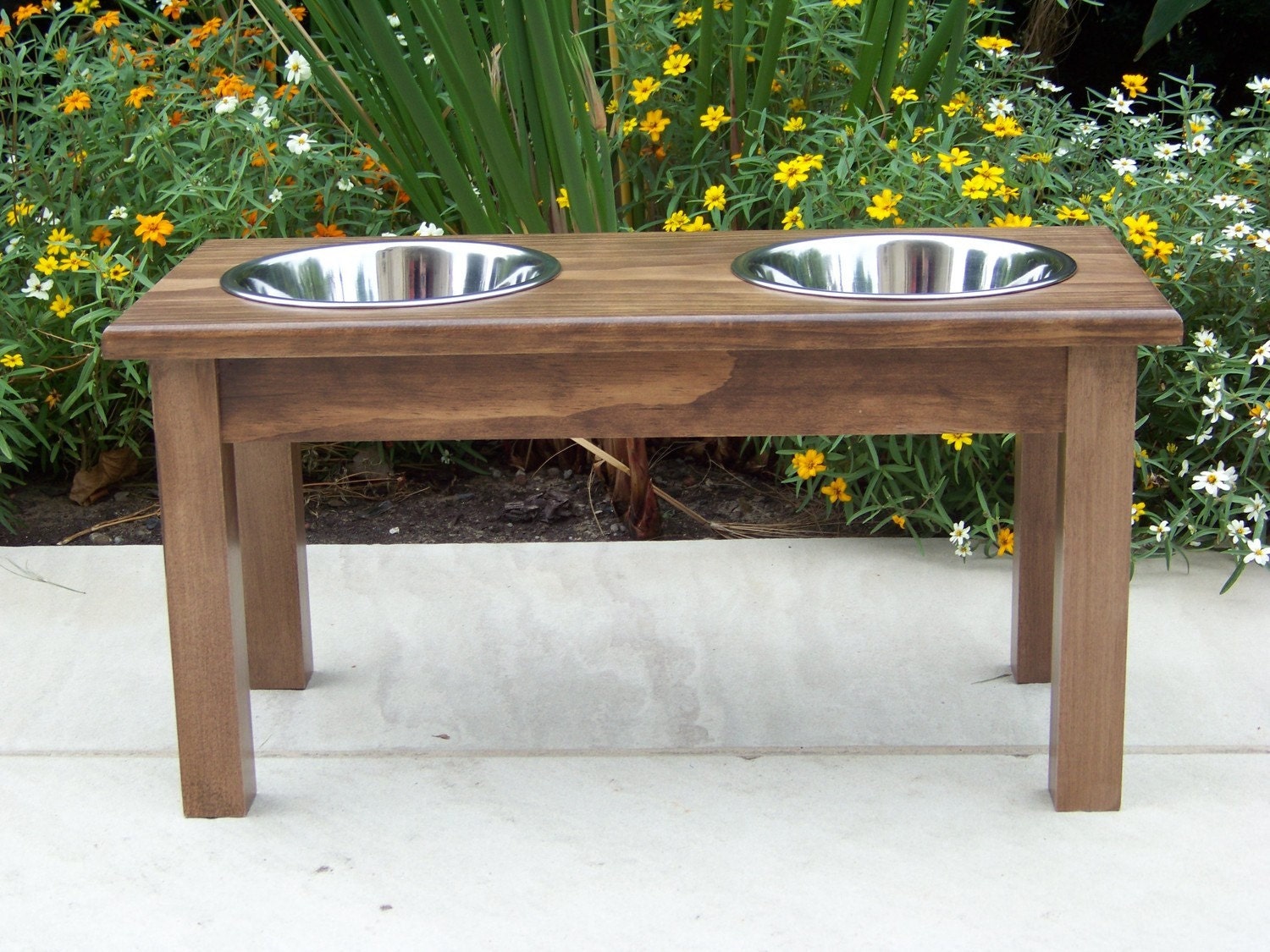 Custom Stained Elevated Dog Bowl Feeder 12" Tall with 2-Quart Bowls