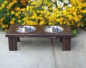 Modern Custom Stained Elevated Dog Bowl Feeder 4.5" Tall with 1-Pint Bowls