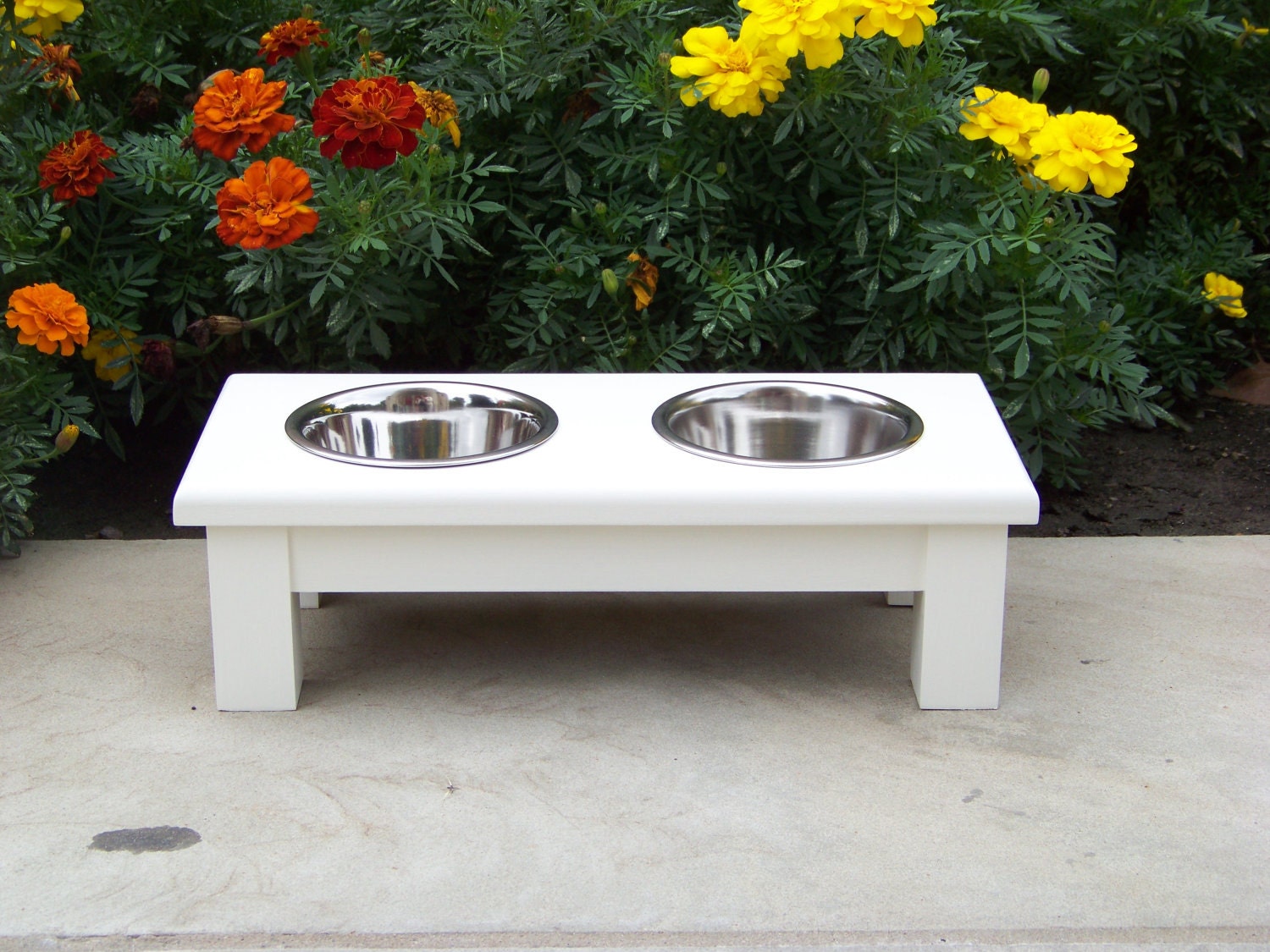 Custom Painted Elevated Dog Bowl Feeder 4.5" Tall with 1-Pint Bowls