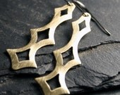 Geometric Diamonds- Long Brass Earrings - Dangle Earrings