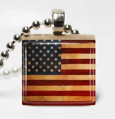 United States flag distressed grunge scrabble pendant with ball chain , independence day jewelry,fourth of july jewelry,4th july necklace