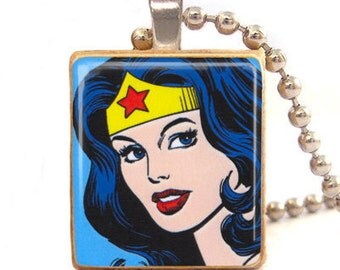 Wonder Woman Scrabble tile pendant , wonder woman necklace, wonder woman jewelry  with ball chain necklace included