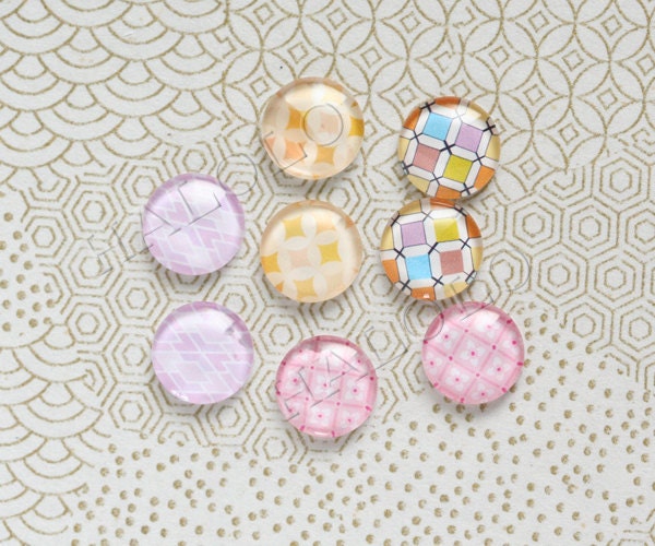 8pcs handmade assorted style round clear glass dome cabochons 12mm (12-9511)