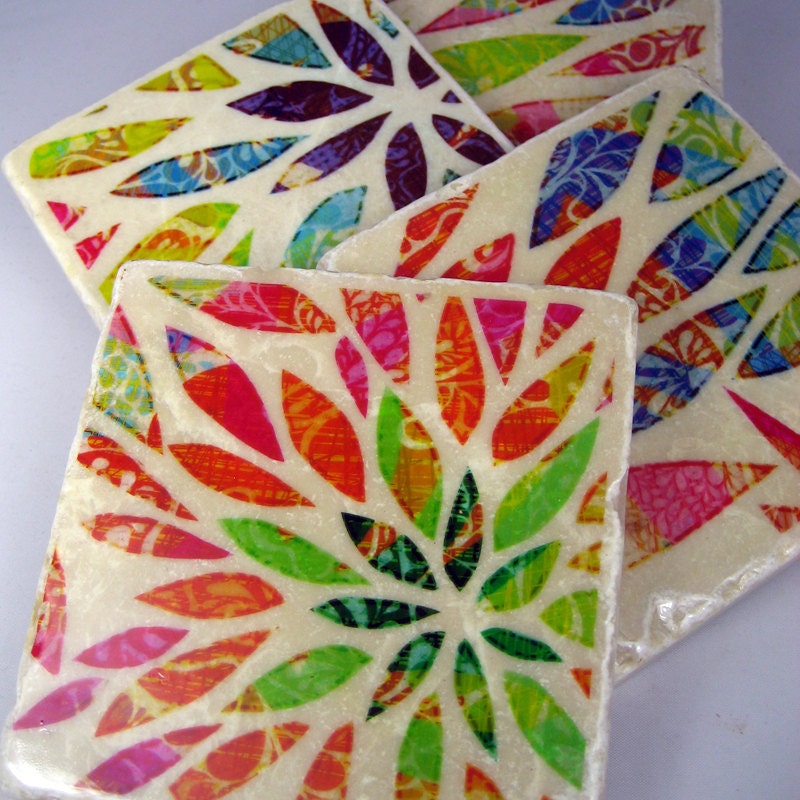 Coasters - Pattern Burst on Stone Tile - Art Collaboration