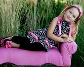 Pillowcase Dress Giraffe Print with Ruffled Pink Ribbon Accent and Pink Grosgrain Ribbon Ties