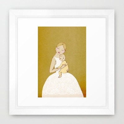 Girl with Baby Mate Edition Print of original drawing