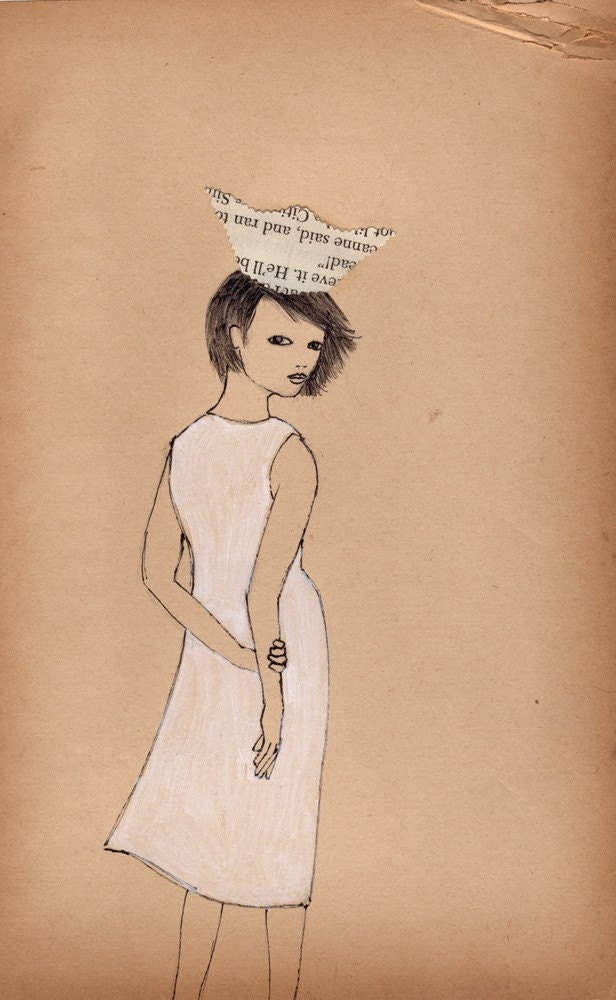 Girl with a Paper Hat print of original drawing 