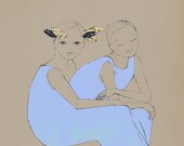 Blue Sisters Deluxe Edition Print  of original drawing