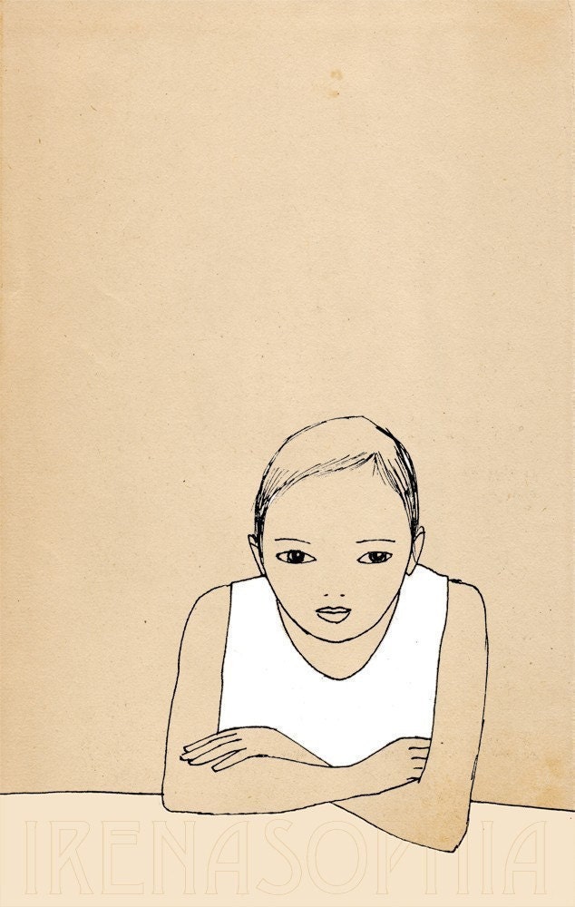 Girl Thinking print of original drawing