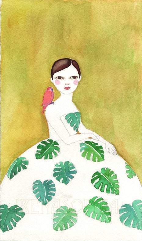 Monstera Girl Deluxe Edition Print  of original watercolor