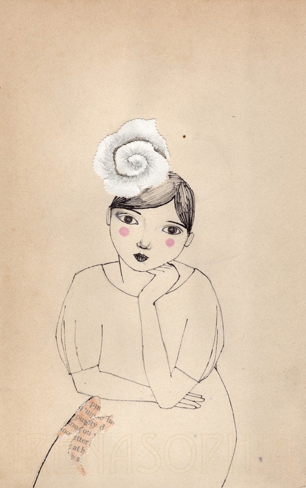 Girl with Silk Flower print of original drawing