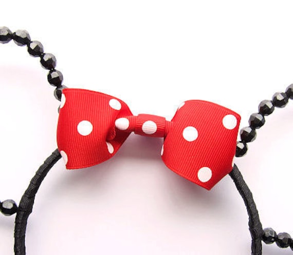 Beaded Minnie Mouse Ears Headband Hat Red Bow