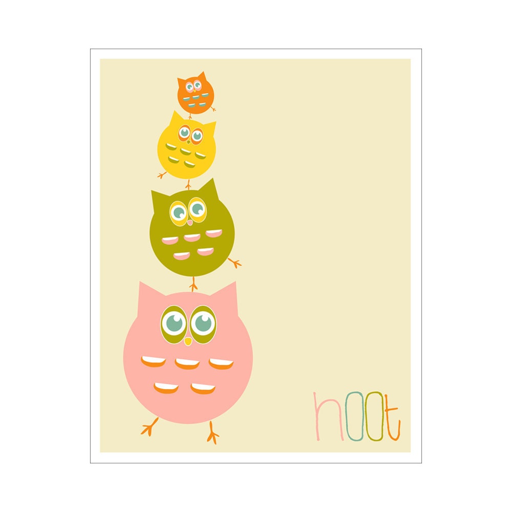 Children's Wall Art / Nursery Decor hoot 8x10 inch print by Finny and Zook