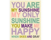Children's Wall Art / Nursery Decor  You Are My Sunshine... 11x14 inch print by Finny and Zook