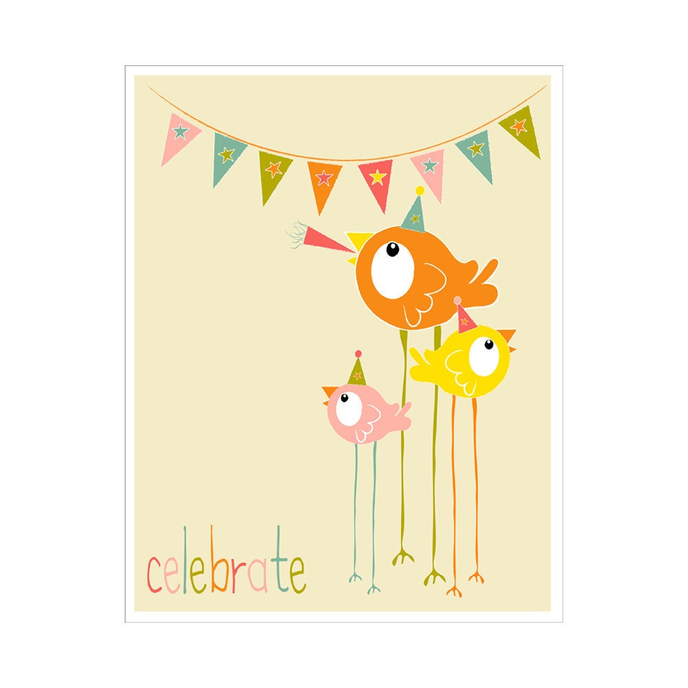 Children's Wall Art / Nursery Decor  Celebrate 11x14 inch print by Finny and Zook