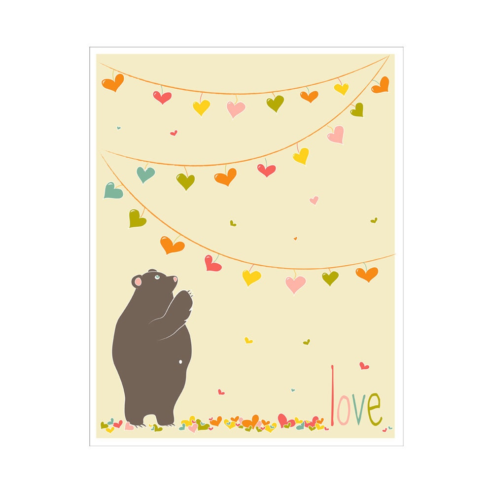 Children's Wall Art / Nursery Decor  Love Bear 11x14 inch Poster Print  by Finny and Zook
