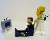 Custom Bride dragging Groom from TV Wedding Cake Topper