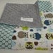 Modern Owls in Full Moon Polka Slate Baby Blanket with Minky 27 x 28 MADE TO ORDER
