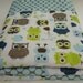 Modern Owls in Full Moon Polka Slate Baby Blanket with Minky 27 x 28 MADE TO ORDER