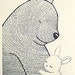 Bunny Bear Print Original Ink Drawing Woodland Love Illustration Ivory 5x7 MiKa Art