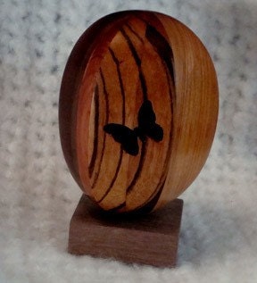 Reclaimed Wood Egg With Flower Butterfly and Dolphin