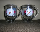 Snowman Coffee Cups Hand Painted Snowman Glass Mugs
