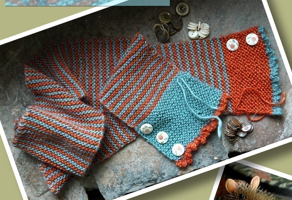 Buttons and Stripes Hand Knit Scarf Pattern - ONLINE DOWNLOAD Version