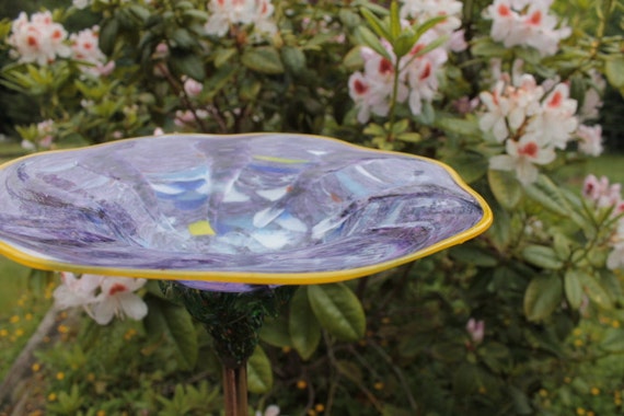 Cloud Purple Hand Blown Glass Bird Bath By Alisglassdesigns 4505