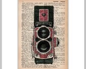vintage camera art print vintage rolleiflex camera  vintage dictionary print vintage book page print  unique 8x10