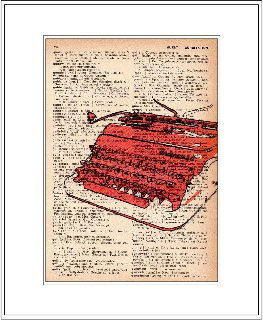 art print - red vintage typewriter  - vintage dictionary art print - vintage dictionary page print - vintage book page print - 8x10