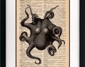 octopus print - octopus art print -  vintage dictionary print - vintage book page print - unique gift - 8x10