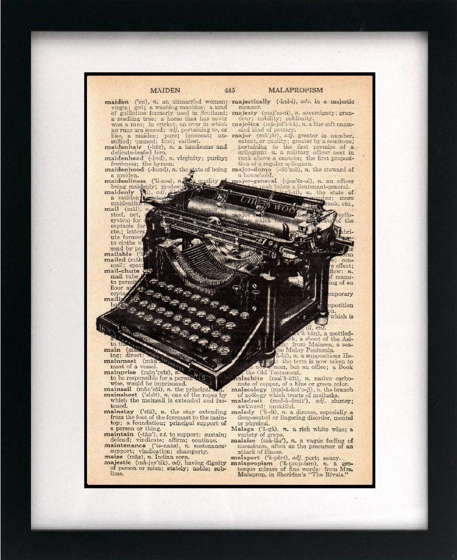 vintage illustration art print - DICTIONARY art print - book page art - vintage  typewriter illustration - home decor - 8x10