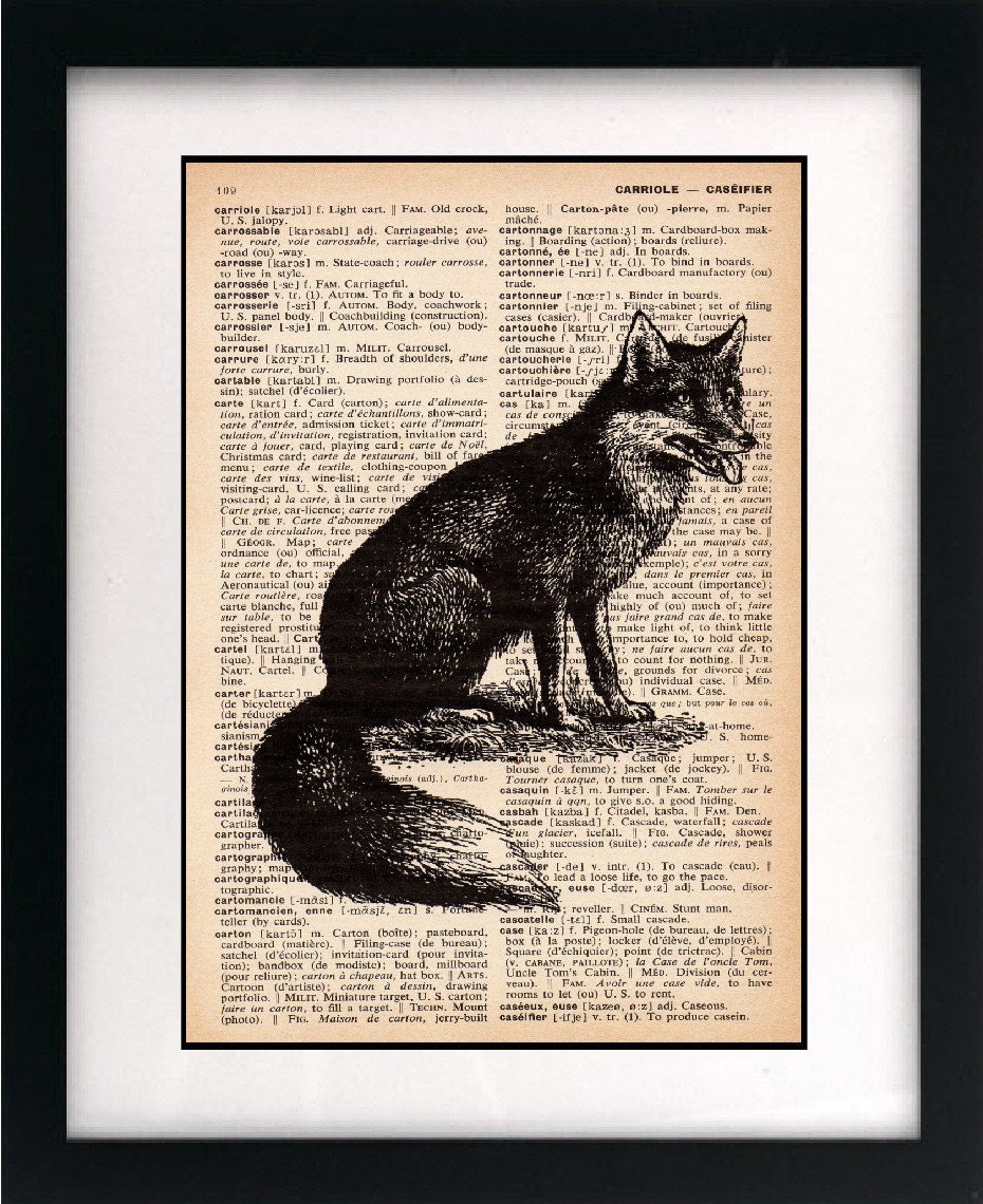 fox print - fox art print - vintage dictionary print - vintage dictionary page print - vintage book page print - 8x10 art print