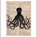 octopus print - octopus art print - vintage dictionary print - octopus home decor - octopus attacking ship illustration