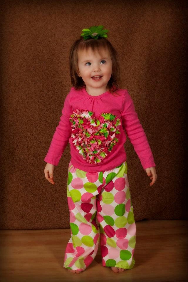 Valentines Day Custom Girls Ruffled Hearts tee and pant set sizes 2T - only