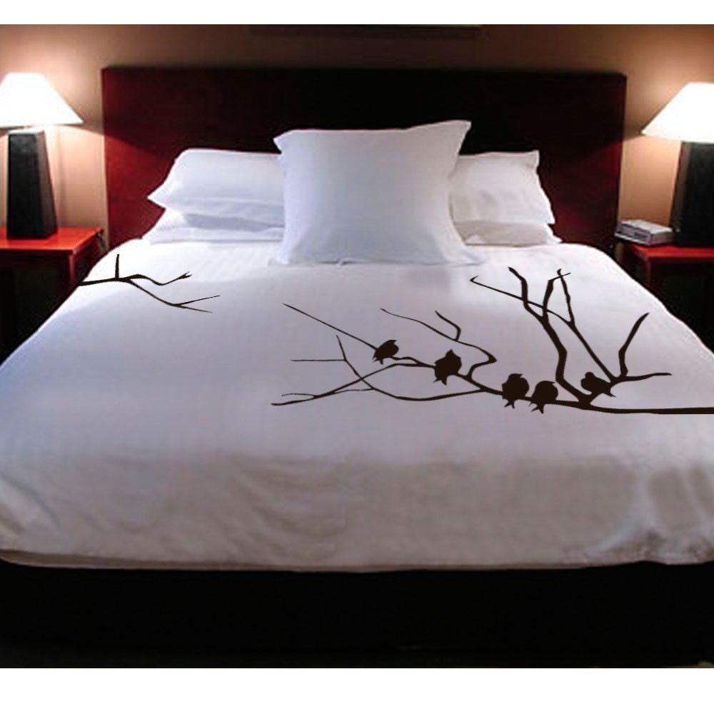 Handpainted "Winter Tree w/ Birds" Duvet Cover w/ pillow cases by ShaNickers-- King Size