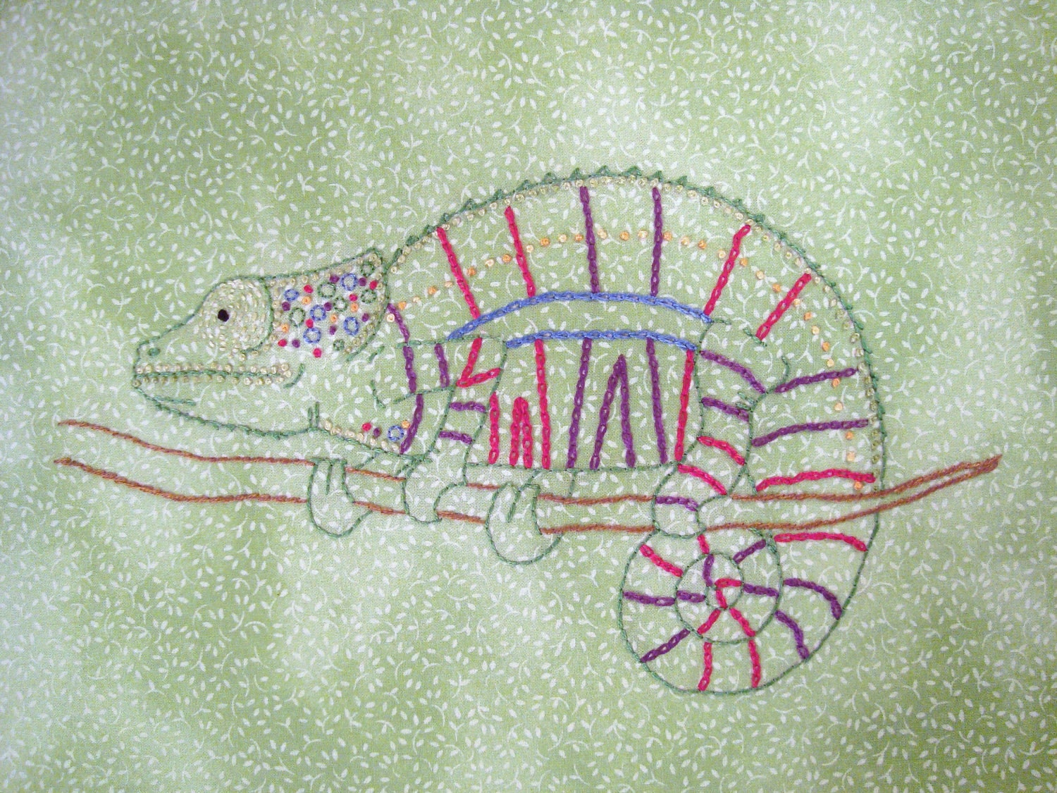 Chameleon Hand Embroidery Pattern PDF