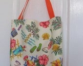 Tropical Beach Tote Bag-Canvas BeachTote Tropical Print Orange-Bag or Purse-Medium-Large