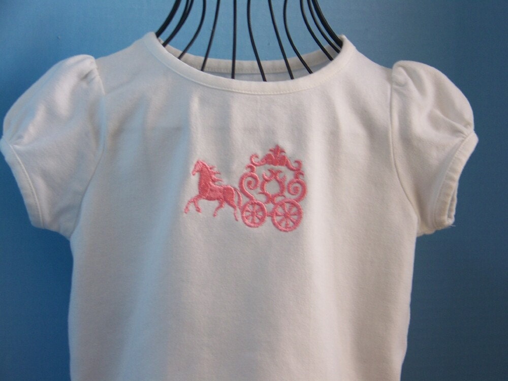 Girl's White Tee with Princess Coach and Horse Embroidery