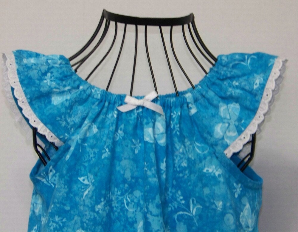 Girls Dress Teal Blue Peasant Style Dress Girls with Eyelet Trim Toddler Girl Sizes 2 and 18 mths Infant  Girl Sizes 12 and 6 mths