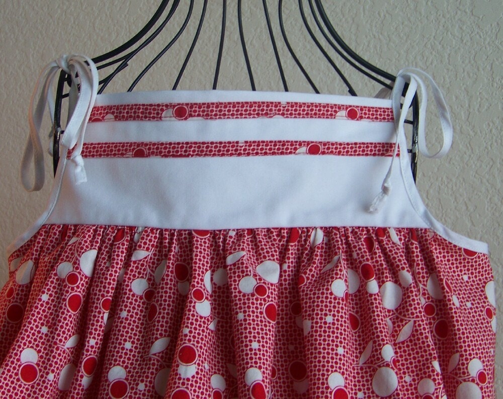 Dress Girls Red  White  Red Ruffle Girls Dress Red Cherries Shoulder Tie