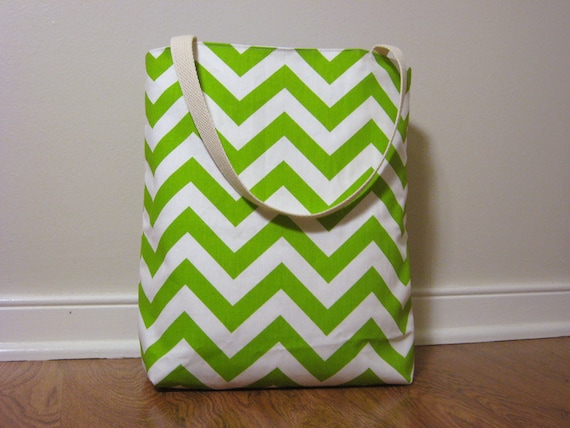 Small Beach Tote, Chevron Beach Bag, chevron tote bag chartreuse